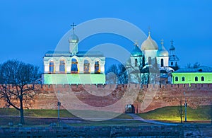 Veliky Novgorod. Russia. Kremlin with belfry and St. Sophia Cathedral