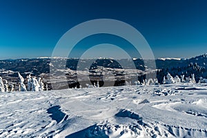 Veľká Fatra a Nízke Tatry z vrchu Zázrivá v zime Malá Fatra na Slovensku