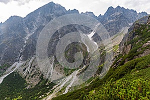 Velka Zmrzla dolina valley with peaks above in High Tatras mountains in Slovakia