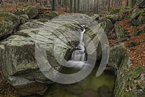 Velky Cerny Stolpich creek in autumn fresh morning in Jizerske mountains