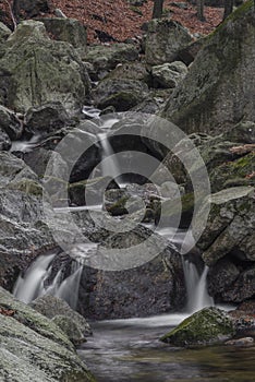 Velky Cerny Stolpich creek in autumn fresh morning in Jizerske mountains