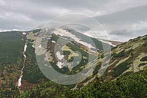 Velky Krivan, mountain in Mala Fatra, Slovakia, view from path under Chleb in spring cloudy day