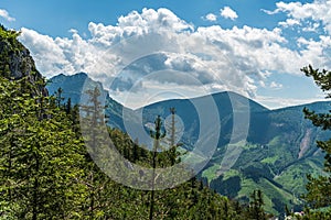 Velky Rozsutec and Stoh from viewpoint near Boboty hill summit in Mala Fatra mountains in Slovakia