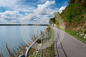Velo Czorsztyn - beautiful-located bicycle route leading along the coast of the Czorsztynskie Lake. Asphalt road with breathtaking photo