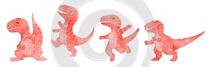 Velociraptor . Cute dinosaur cartoon characters . Watercolor paint design . Set 10 of 20 . Vector