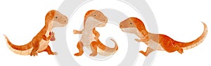Velociraptor . Cute dinosaur cartoon characters . Watercolor paint design . Set 9 of 20 . Vector