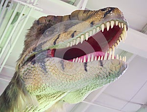 A Velociraptor Dinosaur Prowls a Research Facility
