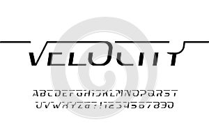 Velocity alphabet font. Dynamic letters and numbers.