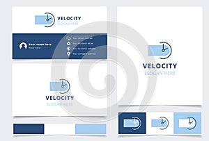 Velocity logo design with editable slogan. Branding book and business card template.