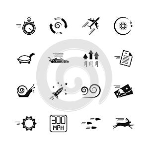 Velocity, speed and performance vector icons isolated on white background photo