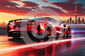 Velocity Unleashed: Sports Car Dominating the Foreground in a Dynamic Drift Posture, Sleek Lines Accentuating Motion, Vibration of