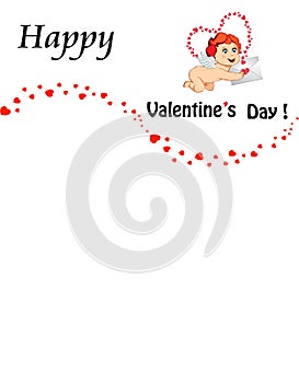 Velrntines template with cartoon baby amour holding love letter