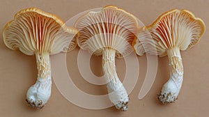 Velvet pioppini mushroom on pastel colored background, agrocybe aegerita, soft and serene setting