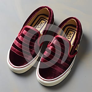 Velvet Striped Maroon Slip On Sneakers By Vans photo