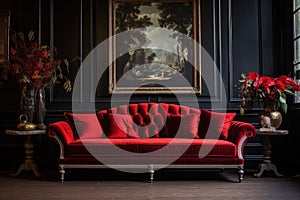 a velvet-upholstered victorian sofa in a modern setting