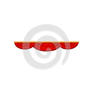 Velvet or velour pelmet. Bright red lambrequin for theater stage. Decorative flat vector element for website, banner or