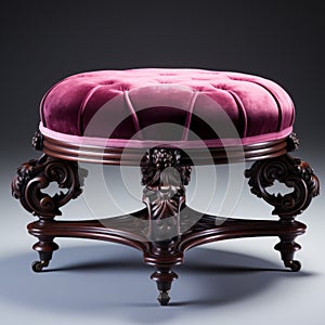 Velvet Victorian Foot Stool: Dark Wood With Pink Velvet Fabric photo