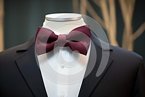 Velvety Burgundy bow tie. Generate Ai photo