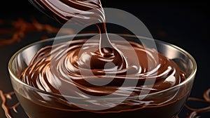 Velvety chocolate cream flows from a whisk, enriching a table-bound bowl, Ai Generated