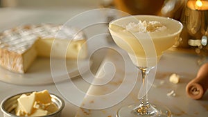 A velvety smooth mocktail with notes of vanilla paired with a decadent triple cream brie