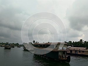 The Vembanad lake view with house boat