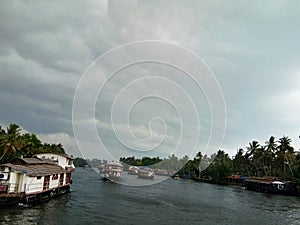 The Vembanad lake view with house boat