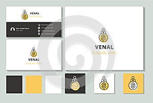 Venal logo design with editable slogan. Branding book and business card template.