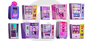 Vending machine cartoon vector illustration set