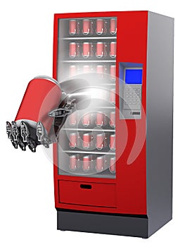 Vending machine with cyborg hand and beverage in c