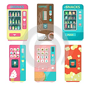 Vending machine set, vector flat isolated illustration