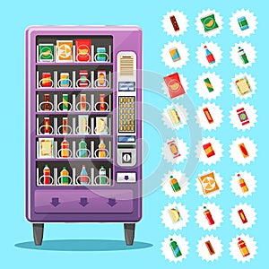 Vending machine with snacks and drinks. Vector illustration