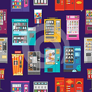Vending machine vector vend food or beverages and vendor machinery technology to buy snack or drinks illustration set photo
