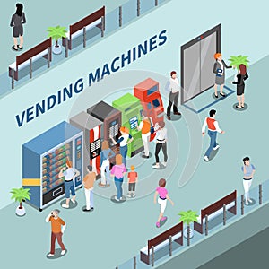 Vending Machines Consumers Isometric Composition