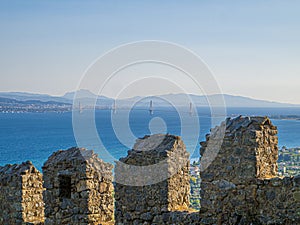 The venecian fortres near city of Nafpaktos. Gulf of Corinth, Greece.