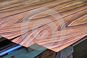 Veneer Santos Rosewood. Wood texture. Woodworking and carpentry production