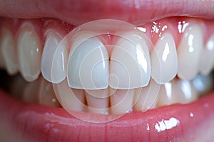 veneers treatment, Yellow Teeth after whitening. Happy smiling person. Generation AI