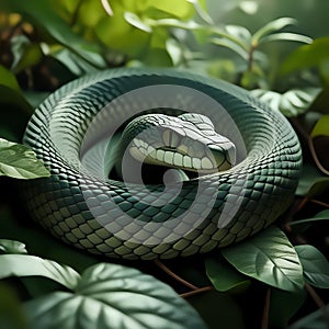 Venemous serpent camouflaged among the leaves - generated by ai