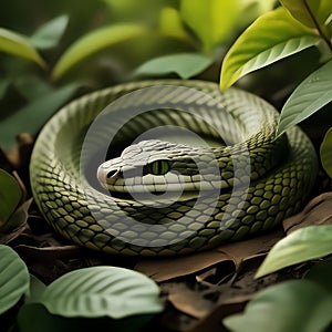 Venemous serpent camouflaged among the leaves - generated by ai
