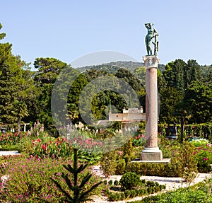 Venere  young Apollo bronze sculpture in the Miramare park of Trieste