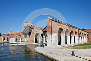 Venetian Arsenal with docks and arcade in Venice, Italy photo