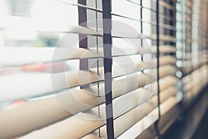 Venetian blinds by the window