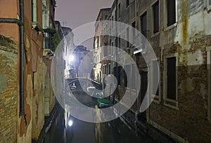 Venetian canal at night.