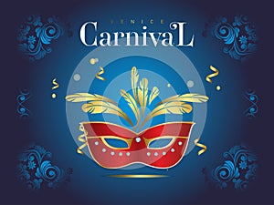 Venetian carnival banner with a luxurious mask and streamers in vector illustration