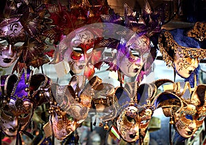 Venetian Carnival Masks at Night, Venice, Italy