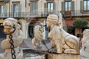 Venetian Contarini fountain on Piazza Vecchia. Bergamo. Italy