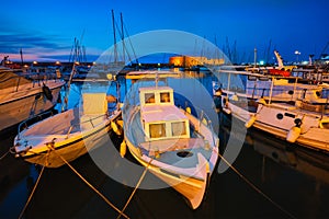 Venetian Fort in Heraklion and moored fishing boats, Crete Island, Greece