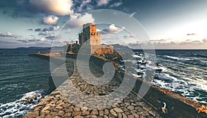 The Venetian Fortress of Methoni at sunset in Peloponnese, Messenia.