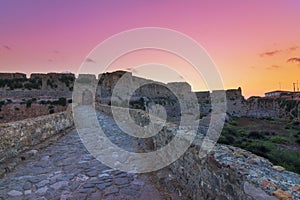 The Venetian Fortress of Methoni at sunset in Peloponnese, Messenia.