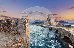 The Venetian Fortress of Methoni at sunset in Peloponnese, Messenia.