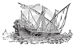 Venetian Galley, vintage illustration